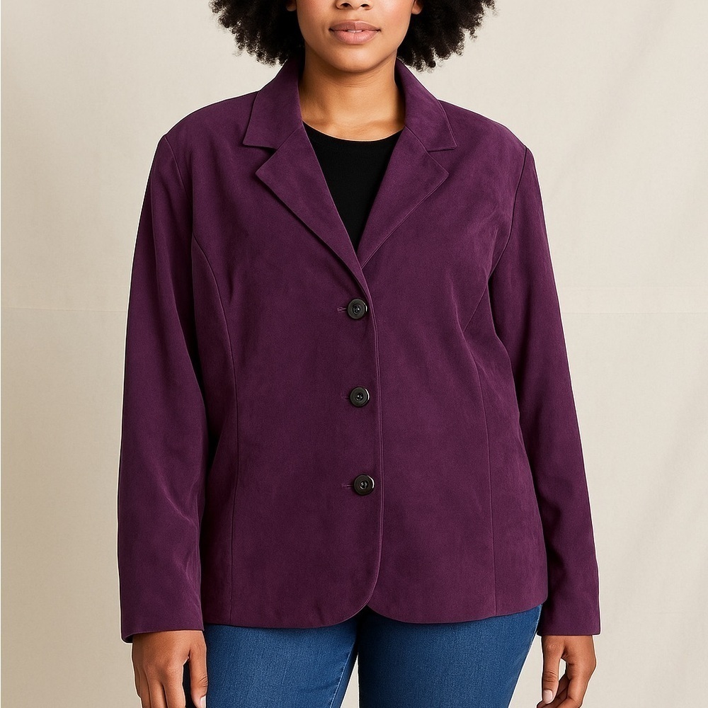 Vintage Nouveaux Plum Faux Suede Oversized Blazer Jacket XL Purple 3 Button Y2K